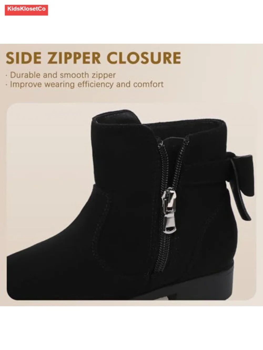 Toddler Girl Ankle Boots Bow Side Zipper Non-Slip Suede Dress Booties